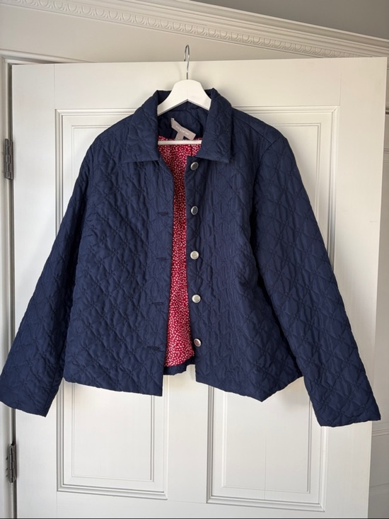 croft & barrow Jackets & Blazers - croft & barrow Navy Quilted Button-Front Jacket with Red Printed Lining Large